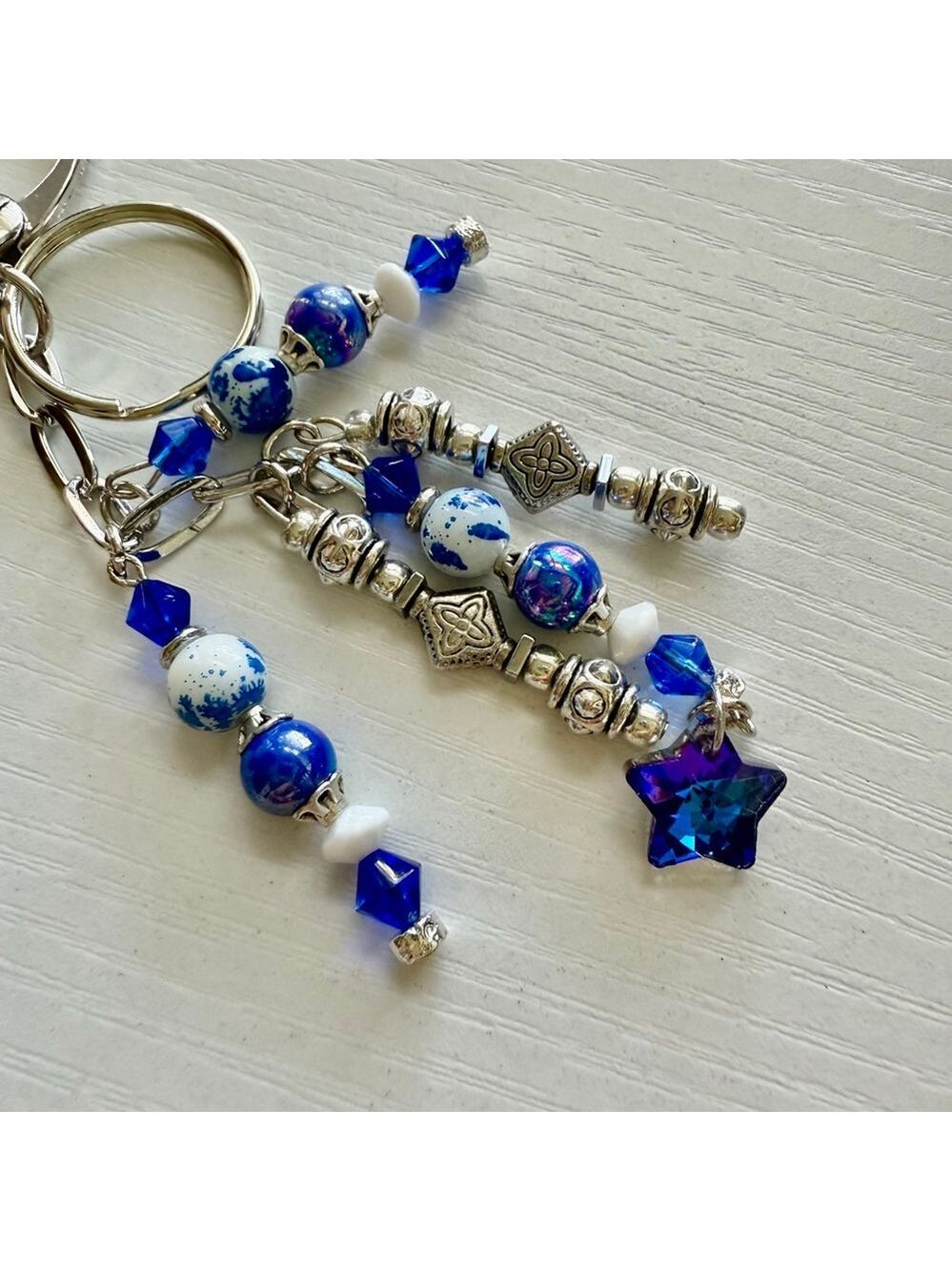 Blue Star Handmade Bag Charm Keychain | One of a Kind | Crystal Accessory